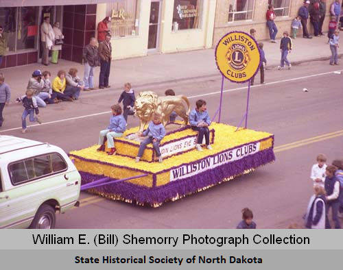 Band Day parade 1981, Williston Lions Club float, Williston, N.D.
